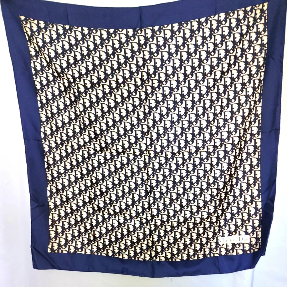 Christian Dior Logo Trotter 💯 Silk Scarf Big Size Vintage